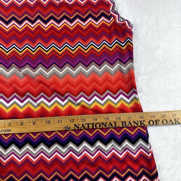 Trina Turk Multi Zinnia Zig Zag Printed Sheath Dress Colorful Capsleeve Retro M - Picture 11 of 12